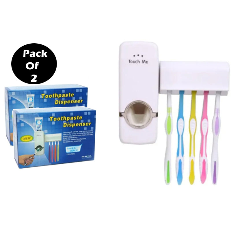 Automatic Toothpaste Dispenser & Toothbrush Holder Set – Pack of 2 | Hands-Free Wall Mount Organizer