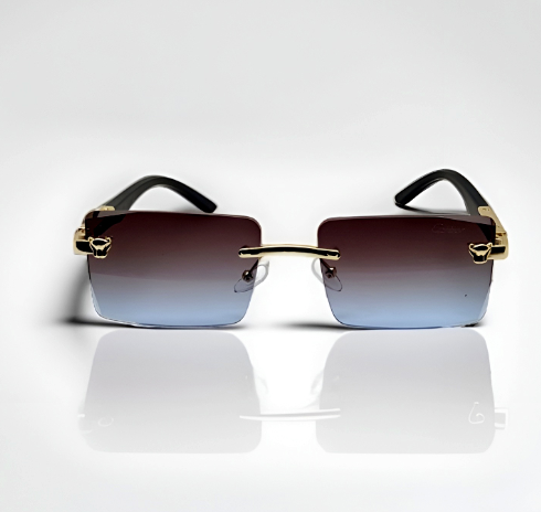 Luxury Rimless Gradient Sunglasses – Gold Frame & Blue Lens