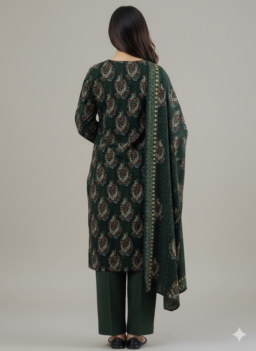 Elegant Dark Green Printed 3-Piece Lawn Suit for Women